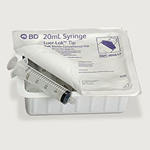 BD Syringe, 20mL w/ luer-Lok tip, Sterile Convenience Pak Tray, Latex Free (LF). MFID: 305617