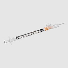 1mL BD SafetyGlide Syringe, 25 G x 5/8" Det Ndl, Subcutaneous, Reg Bevel, 50/box, 8 box/case. MFID: 305903