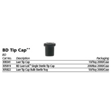 BD Luer Tip Cap, 10/box, 200 trays/box. MFID: 308341