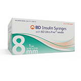BD Syringe, 1mL Insulin Permanent Needle, 31G x 5/16", U-100 Ultra-Fine Short, 100/box, 5 box/case. MFID: 328418