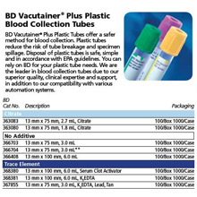 BD VACUTAINER Plus plastic citrate tube, 13 x 75 mm, 2.7 mL, 100/box, 10 box/case. MFID: 363083