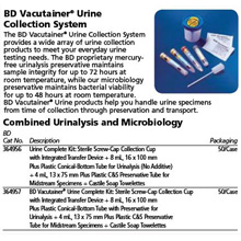 BD VACUTAINER Urine Complete Kit, 50/case. MFID: 364957