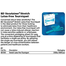 BD VACUTAINER Stretch Latex-Free (LF) Tourniquet in Dispensing Box, 25/box, 20 box/case. MFID: 367203