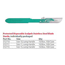 Aspen Bard-Parker Protected Disposable Scalpels, Size 15, Long Handle, Sterile, 10/box, 10 box/case. MFID: 372715