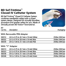 BD Saf-T-IntimaIV Catheter w/ wings, 22 G x .75", PRN & needle shield, 25/box, 8 box/case. MFID: 383322