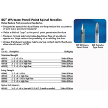 BD WHITACARE Pencil Point Spinal Needle, 22 G x 3&#189;", Black, 10/box, 5 box/case. MFID: 405010