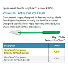 UltraClean LASIK PVA Eye Spears, 5/Pouch, 20/Pouch per box. MFID: 40810