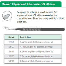 Beaver EdgeAhead Intraocular (IOL) Knives, 5.2 mm, angled 40 degrees, bevel up. MFID: 581111