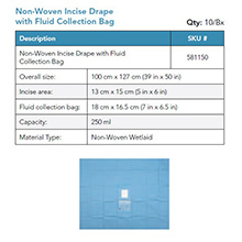 BVI Non-Woven Half Body Incise Drape with Fluid Collection Bag, 250 ml, 10/bx. MFID: 581150