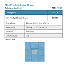 BVI Mini Pre-Split Incise Face Drape with Adhesive backing, 10/bx. MFID: 581154