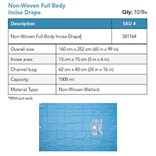 BVI Non-Woven Full Body Incise Drape with Channel Bag, 1000 ml, 10/bx. MFID: 581164
