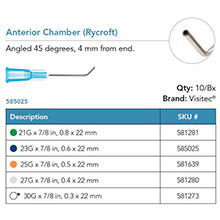 Visitec Anterior Chamber Cannula [Rycroft], .30 x 22 mm (30G x 7/8 in). MFID: 581273