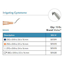 Visitec Irrigating Cystotomes, Irrigating Cystotome, .60 x 16 mm (23G x 5/8 in). MFID: 581599