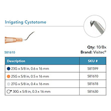 Visitec Irrigating Cystotomes, Irrigating Cystotome, .40 x 16 mm (27G x 5/8 in). MFID: 581618