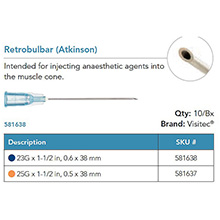 Visitec Retrobulbar [Atkinson], .60 x 38 mm (23G x 1 1/2 in). MFID: 581638