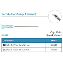 Visitec Retrobulbar (Sharp) [Atkinson], .60 x 38 mm (23G x 1 1/2 in). MFID: 581640