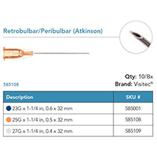 Visitec Retrobulbar/Peribulbar [Atkinson], .60 x 32 mm (23G x 1 1/4 in). MFID: 585001