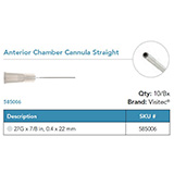 Visitec Anterior Chamber Cannula, .40 x 22 mm (27G x 7/8 in). MFID: 585006