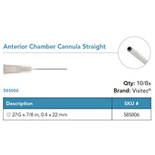 Visitec Anterior Chamber Cannula, .40 x 22 mm (27G x 7/8 in). MFID: 585006