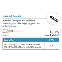 Visitec Lacrimal Cannula, 1.1 x 20 mm (19G x 3/4 in). MFID: 585016