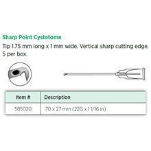 Visitec Sharp Point Cystotome, .70 x 27 mm (22G x 1 1/16 in). MFID: 585020