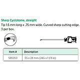 Visitec Sharp Cystotome, straight, .55 x 28 mm (24G x 1 1/8 in). MFID: 585053