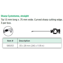 Visitec Sharp Cystotome, straight, .55 x 28 mm (24G x 1 1/8 in). MFID: 585053