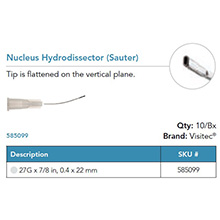 Visitec Nucleus Hydrodissector [Sauter], .40 x 22 mm (27G x 7/8 in). MFID: 585099