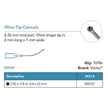 Visitec Olive Tip Cannula, .60 x 22 mm (23G x 7/8 in). MFID: 585147