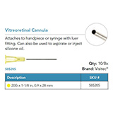 Visitec Vitreoretinal Cannula, .90 x 28 mm (20G x 1 1/8 in). MFID: 585205