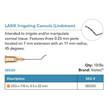 Visitec LASIK Irrigating Cannula [Lindstrom], .50 x 22 mm (25G x 7/8 in). MFID: 585250