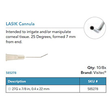 Visitec LASIK Irrigating Cannula, .40 x 22 mm (27G x 7/8 in). MFID: 585278