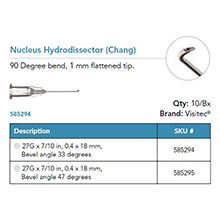 Visitec Nucleus Hydrodissector [Chang], .40 x 18 mm (27G x 7/10 in), bevel angle 33 degrees. MFID: 585294