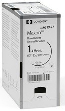 Covidien MAXON Suture, Taper Point, Size 6-0, Green, 18", Needle CV-11, 3/8 Circle. MFID: 8886612111-2