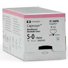 Covidien CAPROSYN Suture, Premium Reverse Cutting, Size 5-0, Undyed, 18", Needle P-24, &#189; Circle. MFID: SC5642G