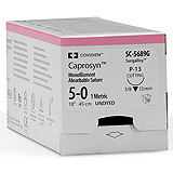 Covidien CAPROSYN Suture, Premium Reverse Cutting, Size 4-0, Undyed, 18", Needle P-13, 3/8 Circle. MFID: SC5690G