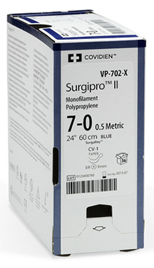 Medtronic Covidien SURGIPRO II Suture, Premium Reverse Cutting, Size 7-0, 18", Blue, Needle P-16, 3/8 Circle, 1 dz/bx. MFID: SP1647G