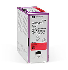 Medtronic Covidien VELOSORB Fast Braided Suture, Size 4-0, 18", Undyed, P-12 Needle, 12/bx. MFID: SV496G