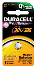 DURACELL Medical & Electronic Battery, Silver Oxide, Size 301/386, 1.5V, 6/bx, 6 bx/cs. MFID: D301/386PK