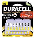 DURACELL Hearing Aid Battery, Zinc Air, Size 10, 16/pk, 6 pk/bx, 6 bx/cs. MFID: DA10B16