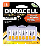 DURACELL Hearing Aid Battery, Zinc Air, Size 13, 8/pk, 6 pk/bx. MFID: DA13B8W