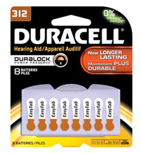 DURACELL Hearing Aid Battery, Zinc Air, Size 312, 8/pk, 6 pk/bx. MFID: DA312B8W