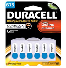 DURACELL Hearing Aid Battery, Zinc Air, Size 675, 6/pk, 6 pk/bx, 6 bx/cs. MFID: DA675B6W