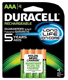 DURACELL Rechargeable Battery, NIMH, Size AAA, 6/pk, 4 pk/cs. MFID: NL2400B4N001