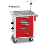 DETECTO RESCUE Emergency Room Cart, White Frame, 6 RED Drawers, Loaded, Keyed Lock. MFID: RC333369RED-L