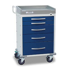 DETECTO RESCUE Anesthesiology Cart, White Frame, 5 BLUE Drawers, Keyed Lock. MFID: RC33669BLU