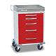 DETECTO RESCUE Emergency Room Cart, White Frame, 5 RED Drawers, Emergency Lock. MFID: RC33669RED