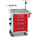 DETECTO RESCUE Emergency Room Cart, White Frame, 5 RED Drawers, Loaded, Emergency Lock. MFID: RC33669RED-L