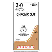 ETHICON Suture, Surgical Gut - Chromic, Precision Point - Reverse Cut, PS-2, 27", Size 3-0. MFID: 1638H