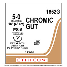 ETHICON Suture, Surgical Gut - Chromic, Precision Point - Reverse Cut, PS-5, 18", Size 5-0. MFID: 1652G